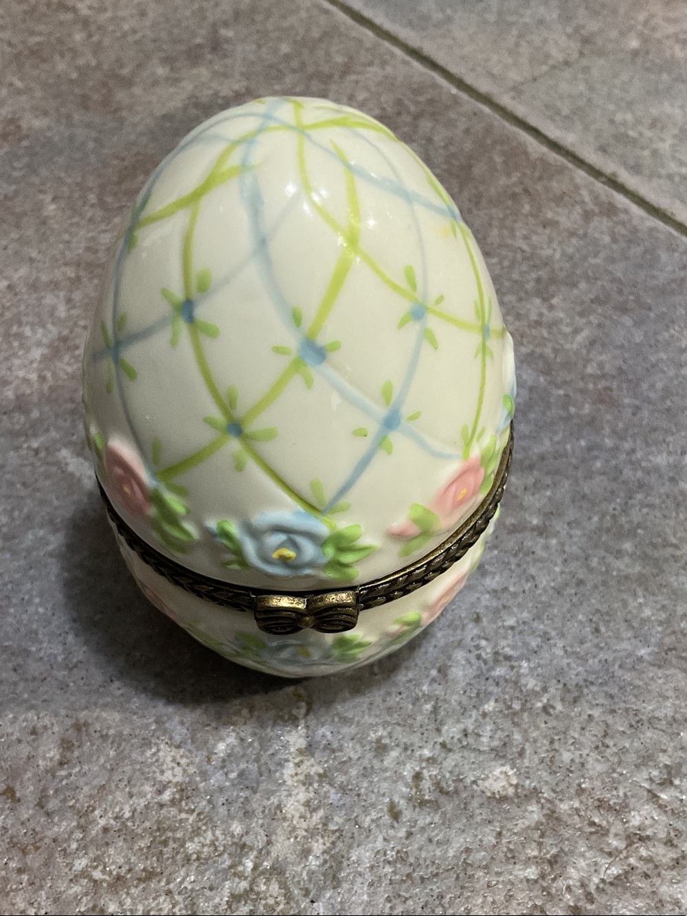 Cream Floral Porcelain Egg Trinket Box with Pastel Accents